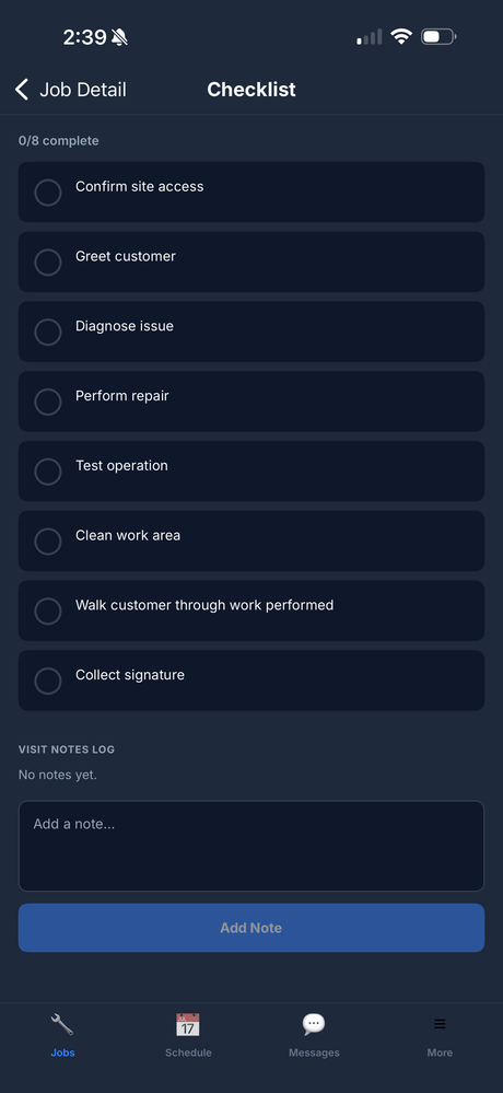CrewHub360 mobile app visit checklist