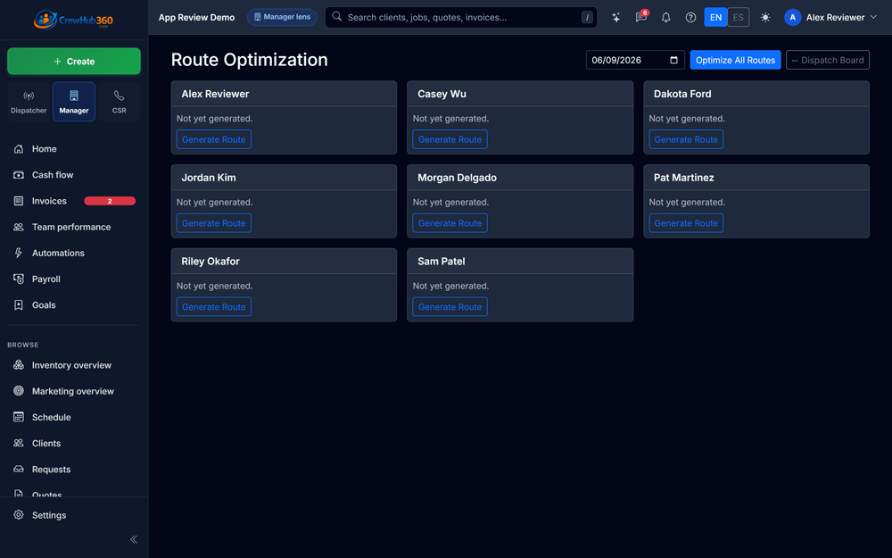 Recurring route scheduling per technician