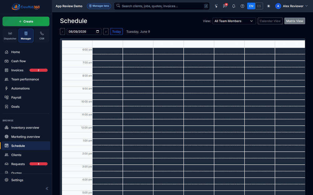 A schedule with every trade laid out across the week